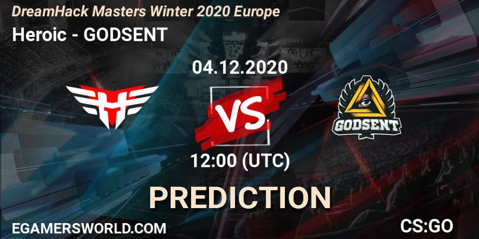 Heroic contre GODSENT : prédiction de match. 04.12.2020 at 12:00. Counter-Strike (CS2), DreamHack Masters Winter 2020 Europe