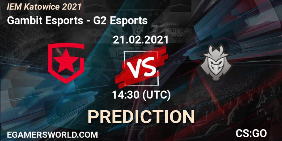 Gambit Esports contre G2 Esports : prédiction de match. 21.02.2021 at 14:30. Counter-Strike (CS2), IEM Katowice 2021