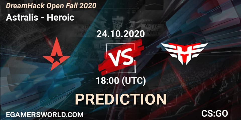 Astralis contre Heroic : prédiction de match. 24.10.2020 at 17:40. Counter-Strike (CS2), DreamHack Open Fall 2020