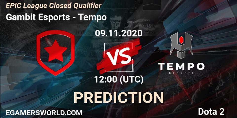 Gambit Esports contre Tempo : prédiction de match. 09.11.2020 at 12:43. Dota 2, EPIC League Closed Qualifier