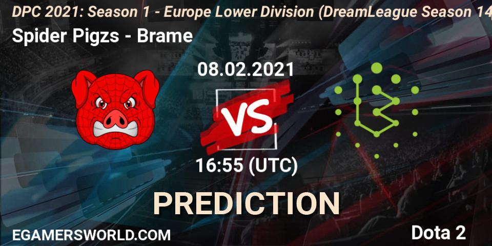 Spider Pigzs contre Brame : prédiction de match. 08.02.2021 at 17:09. Dota 2, DPC 2021: Season 1 - Europe Lower Division (DreamLeague Season 14)