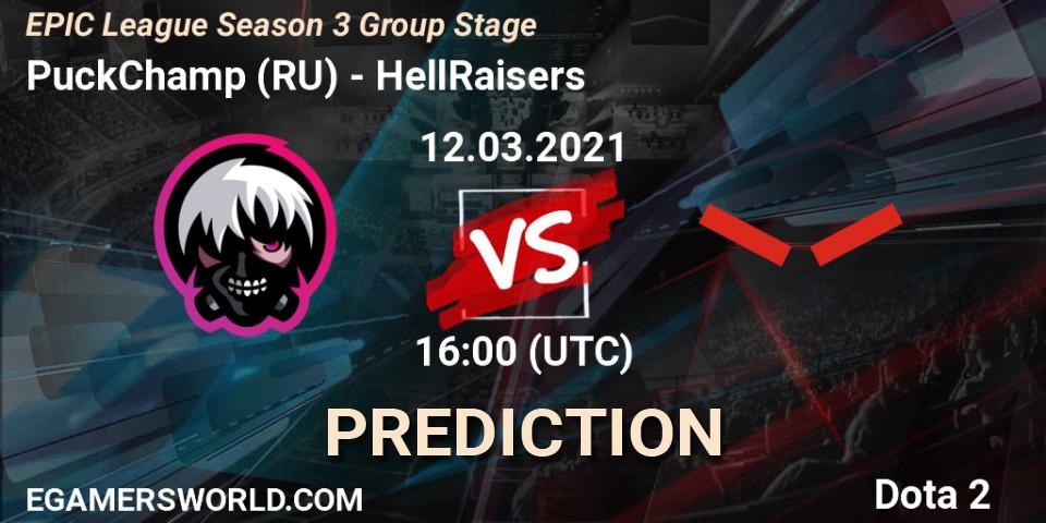 PuckChamp (RU) contre HellRaisers : prédiction de match. 12.03.2021 at 16:00. Dota 2, EPIC League Season 3 Group Stage