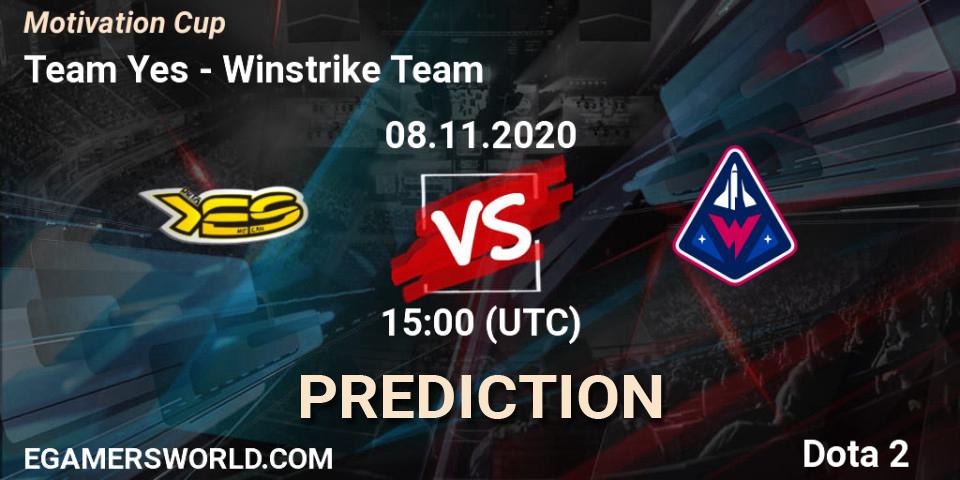 Team Yes contre Winstrike Team : prédiction de match. 09.11.2020 at 12:04. Dota 2, Motivation Cup