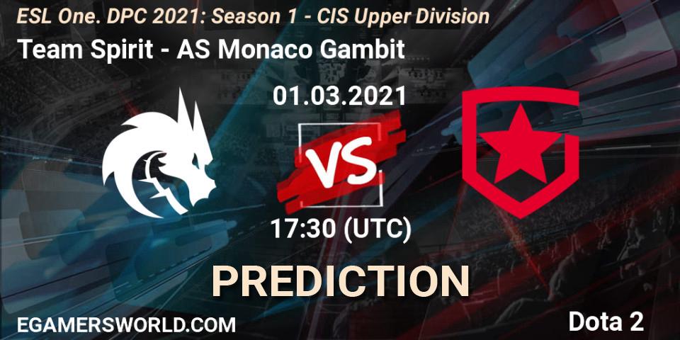 Team Spirit contre AS Monaco Gambit : prédiction de match. 28.02.21. Dota 2, ESL One. DPC 2021: Season 1 - CIS Upper Division