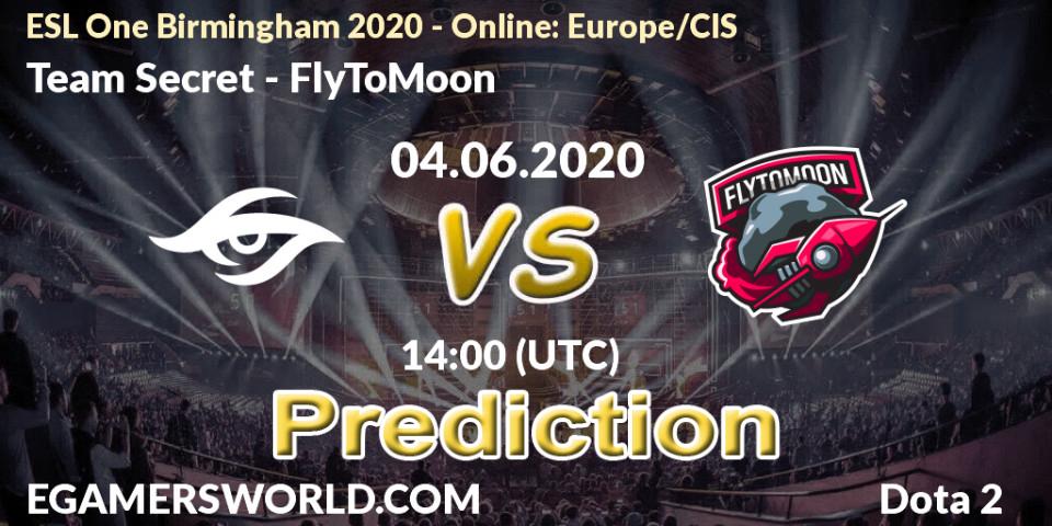Team Secret contre FlyToMoon : prédiction de match. 04.06.2020 at 14:05. Dota 2, ESL One Birmingham 2020 - Online: Europe/CIS