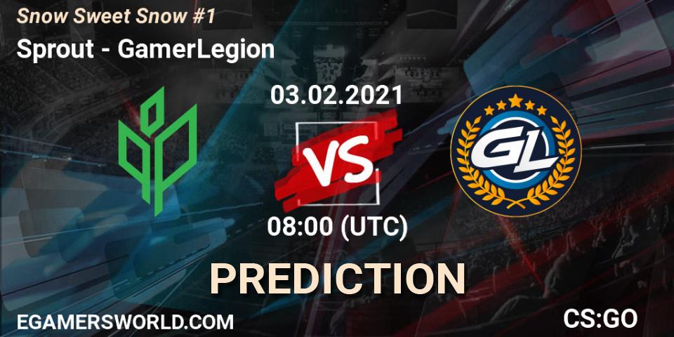 Sprout contre GamerLegion : prédiction de match. 03.02.2021 at 08:00. Counter-Strike (CS2), Snow Sweet Snow #1
