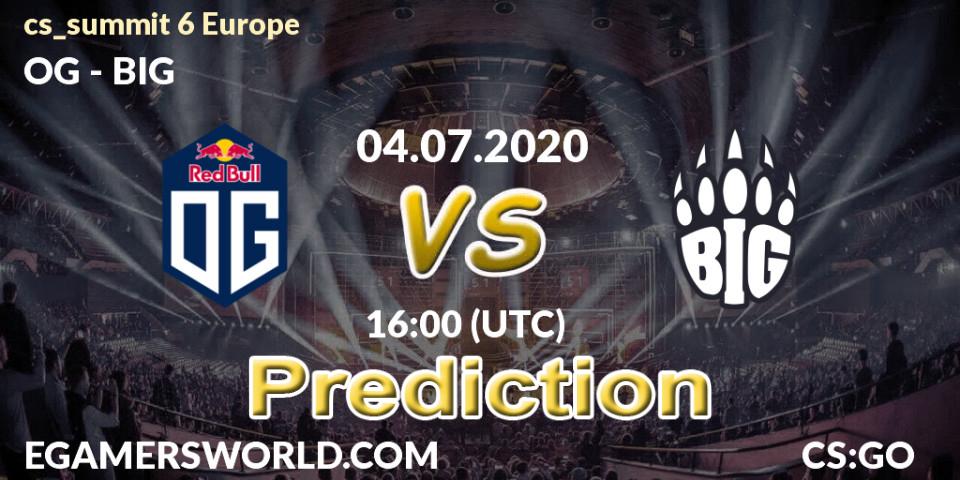OG contre BIG : prédiction de match. 04.07.2020 at 16:00. Counter-Strike (CS2), cs_summit 6 Europe
