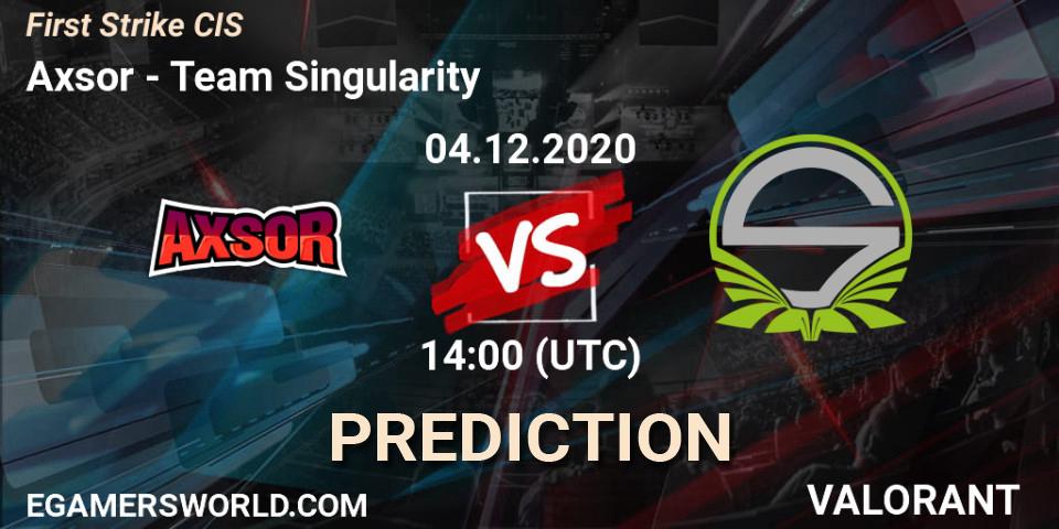 Axsor contre Team Singularity : prédiction de match. 04.12.2020 at 14:00. VALORANT, First Strike CIS