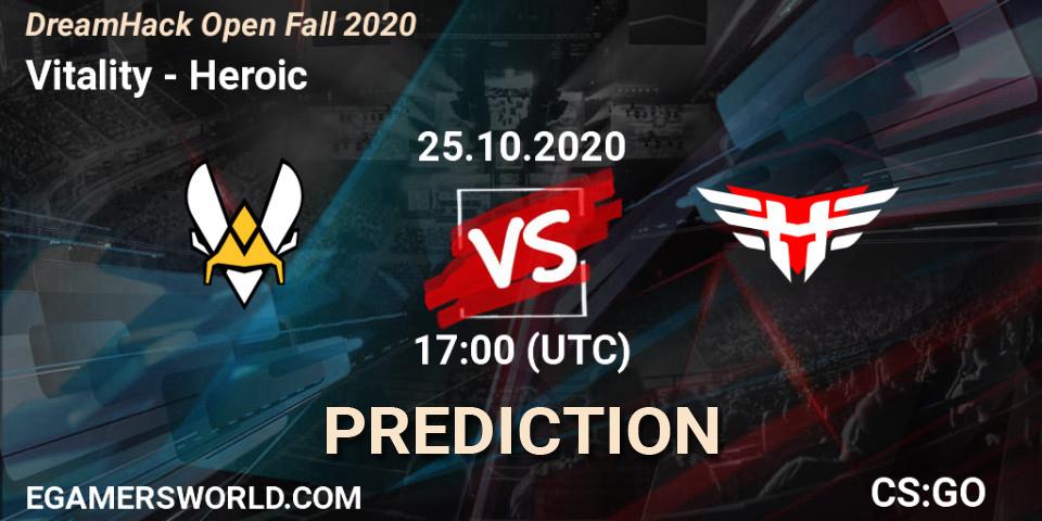 Vitality contre Heroic : prédiction de match. 25.10.2020 at 17:00. Counter-Strike (CS2), DreamHack Open Fall 2020