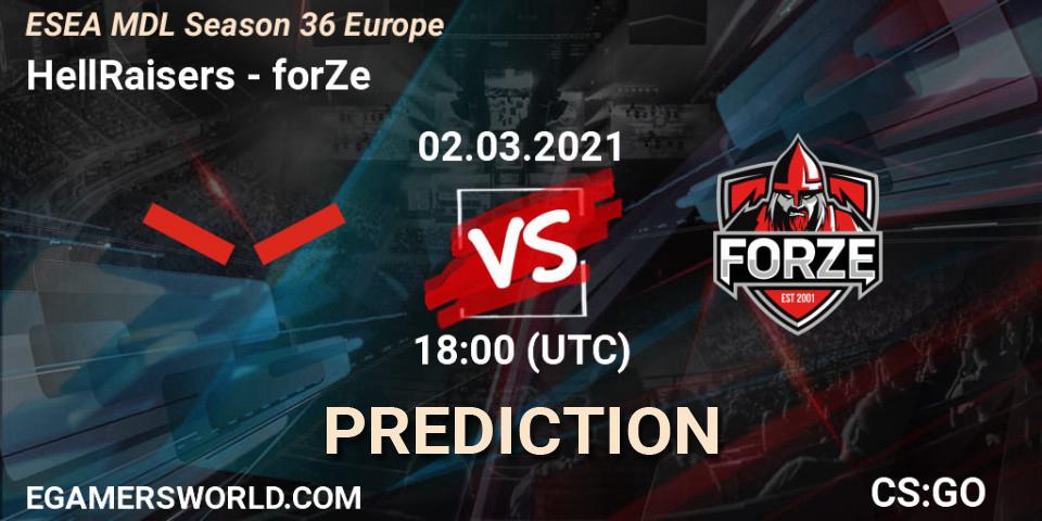 HellRaisers contre forZe : prédiction de match. 02.03.21. CS2 (CS:GO), MDL ESEA Season 36: Europe - Premier division