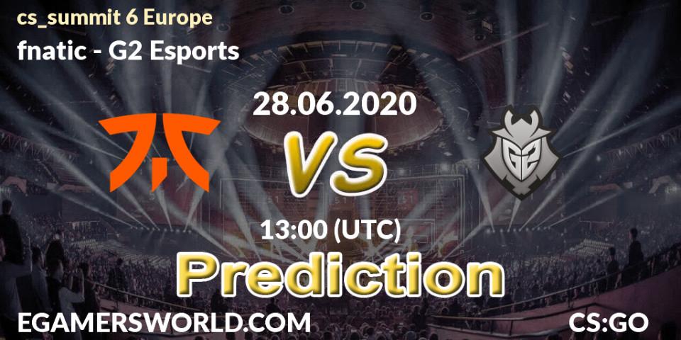 fnatic contre G2 Esports : prédiction de match. 28.06.2020 at 13:00. Counter-Strike (CS2), cs_summit 6 Europe