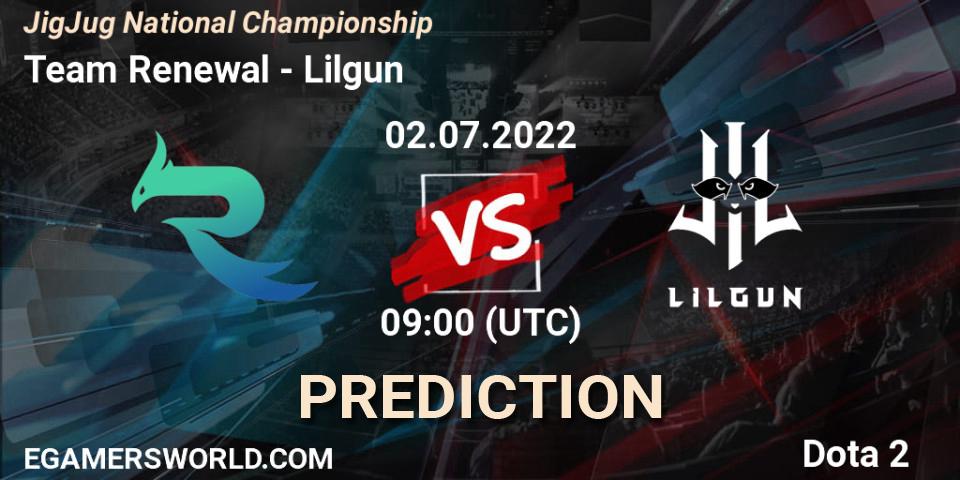 Team Renewal contre Lilgun : prédiction de match. 02.07.2022 at 09:34. Dota 2, JigJug National Championship 