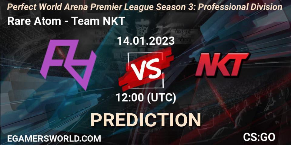 Rare Atom contre Team NKT : prédiction de match. 14.01.2023 at 12:30. Counter-Strike (CS2), Perfect World Arena Premier League Season 3: Professional Division