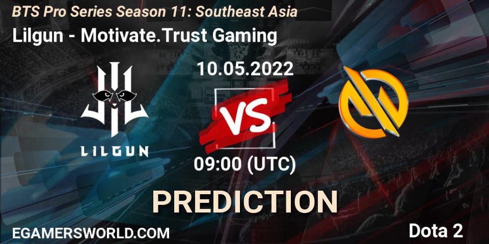 Lilgun contre Motivate.Trust Gaming : prédiction de match. 10.05.2022 at 09:00. Dota 2, BTS Pro Series Season 11: Southeast Asia