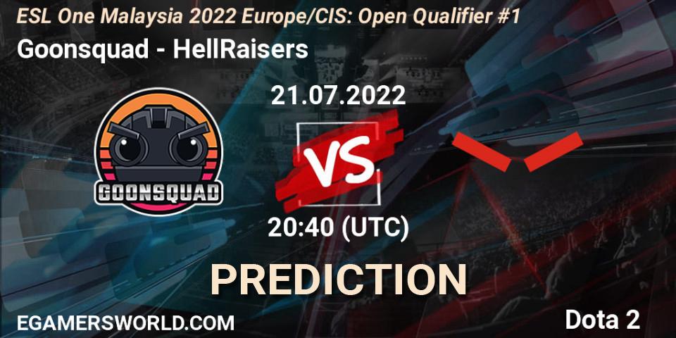 Goonsquad contre HellRaisers : prédiction de match. 21.07.2022 at 20:40. Dota 2, ESL One Malaysia 2022 Europe/CIS: Open Qualifier #1