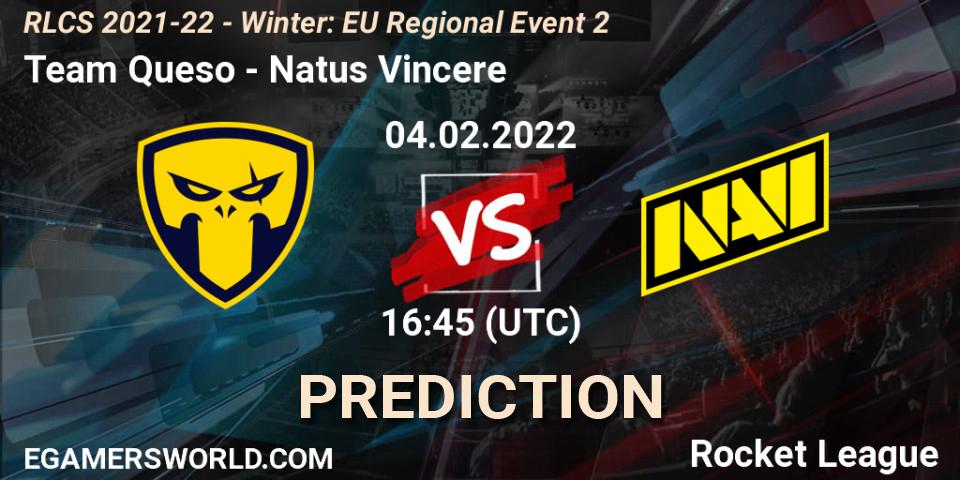 Team Queso contre Natus Vincere : prédiction de match. 04.02.2022 at 16:45. Rocket League, RLCS 2021-22 - Winter: EU Regional Event 2
