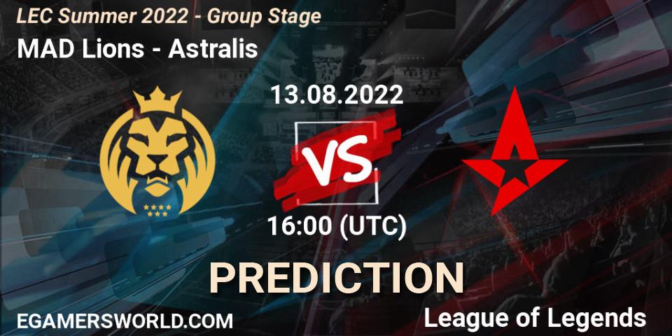 MAD Lions contre Astralis : prédiction de match. 13.08.2022 at 17:00. LoL, LEC Summer 2022 - Group Stage