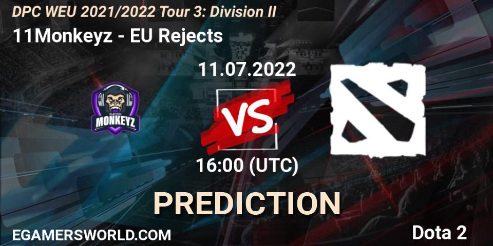 11Monkeyz contre EU Rejects : prédiction de match. 11.07.2022 at 15:55. Dota 2, DPC WEU 2021/2022 Tour 3: Division II