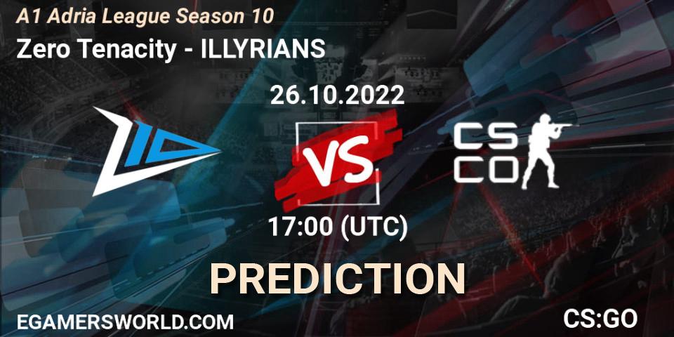 Zero Tenacity contre ILLYRIANS : prédiction de match. 26.10.2022 at 17:00. Counter-Strike (CS2), A1 Adria League Season 10