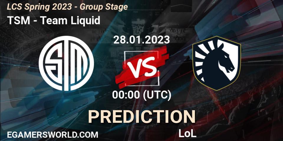 TSM contre Team Liquid : prédiction de match. 28.01.23. LoL, LCS Spring 2023 - Group Stage