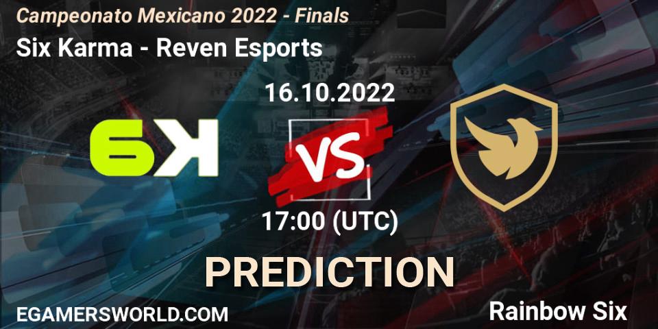 Six Karma contre Reven Esports : prédiction de match. 16.10.2022 at 17:00. Rainbow Six, Campeonato Mexicano 2022 - Finals
