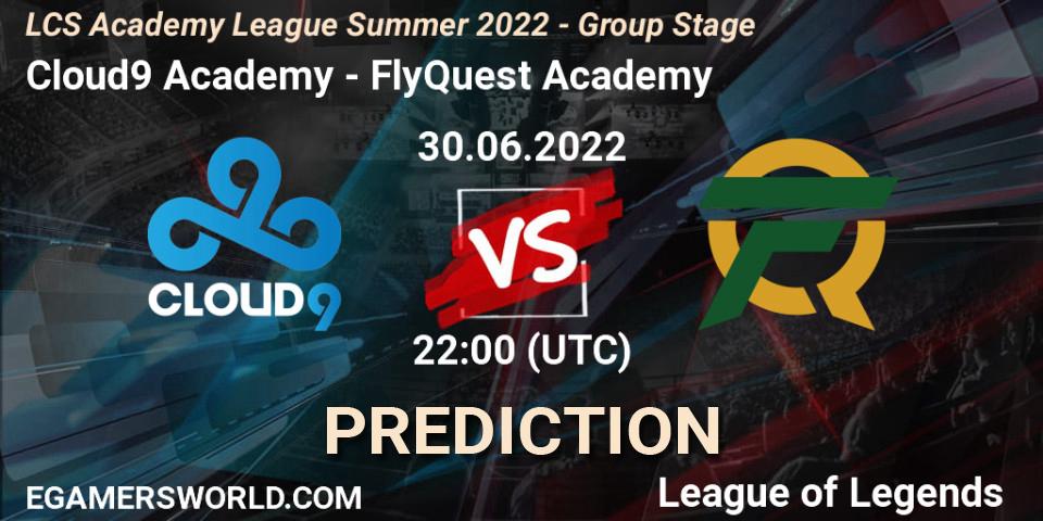 Cloud9 Academy contre FlyQuest Academy : prédiction de match. 30.06.2022 at 22:00. LoL, LCS Academy League Summer 2022 - Group Stage