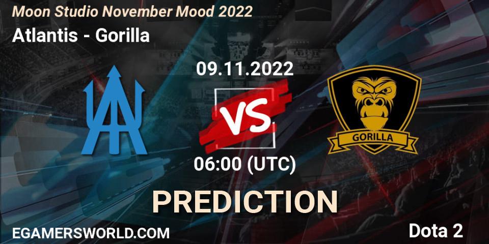 Atlantis contre Gorilla : prédiction de match. 09.11.2022 at 06:09. Dota 2, Moon Studio November Mood 2022