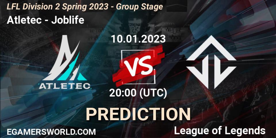 Atletec contre Joblife : prédiction de match. 10.01.2023 at 20:00. LoL, LFL Division 2 Spring 2023 - Group Stage