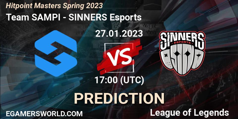 Team SAMPI contre SINNERS Esports : prédiction de match. 27.01.2023 at 17:00. LoL, Hitpoint Masters Spring 2023