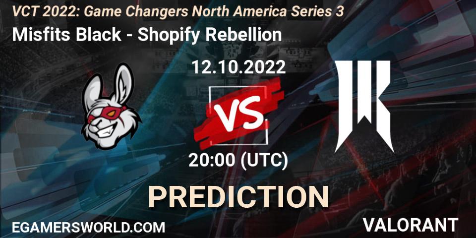Misfits Black contre Shopify Rebellion : prédiction de match. 12.10.2022 at 20:10. VALORANT, VCT 2022: Game Changers North America Series 3