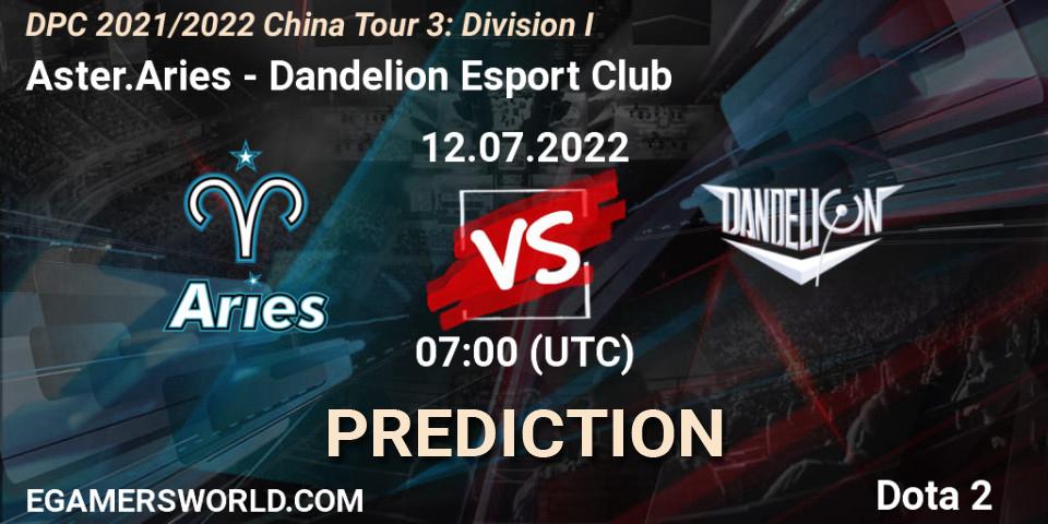 Aster.Aries contre Dandelion Esport Club : prédiction de match. 12.07.2022 at 07:52. Dota 2, DPC 2021/2022 China Tour 3: Division I