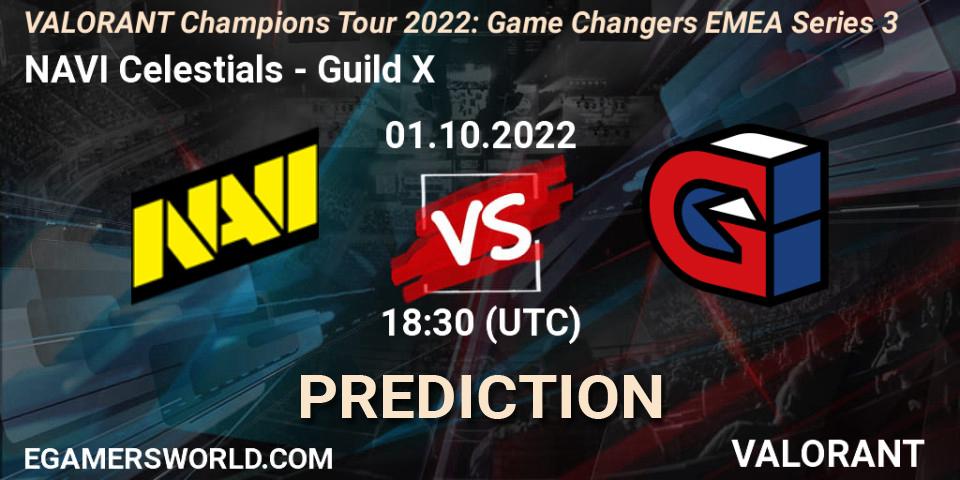 NAVI Celestials contre Guild X : prédiction de match. 01.10.2022 at 18:30. VALORANT, VCT 2022: Game Changers EMEA Series 3