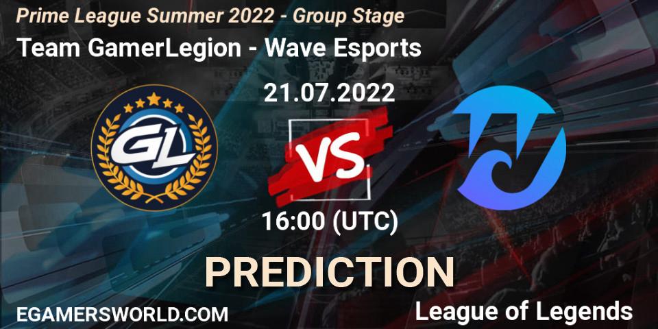 Team GamerLegion contre Wave Esports : prédiction de match. 21.07.2022 at 16:00. LoL, Prime League Summer 2022 - Group Stage