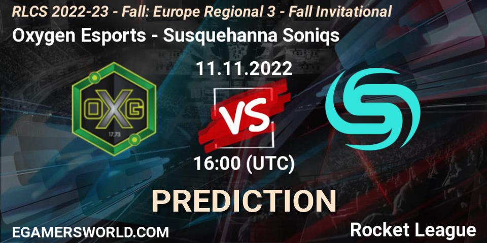 Oxygen Esports contre Susquehanna Soniqs : prédiction de match. 11.11.2022 at 16:00. Rocket League, RLCS 2022-23 - Fall: Europe Regional 3 - Fall Invitational