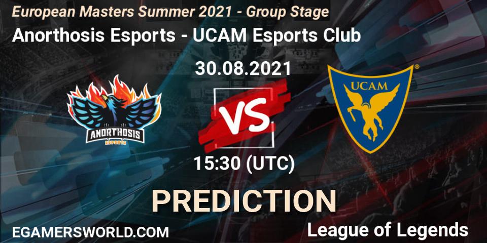 Anorthosis Esports contre UCAM Esports Club : prédiction de match. 30.08.2021 at 15:30. LoL, European Masters Summer 2021 - Group Stage