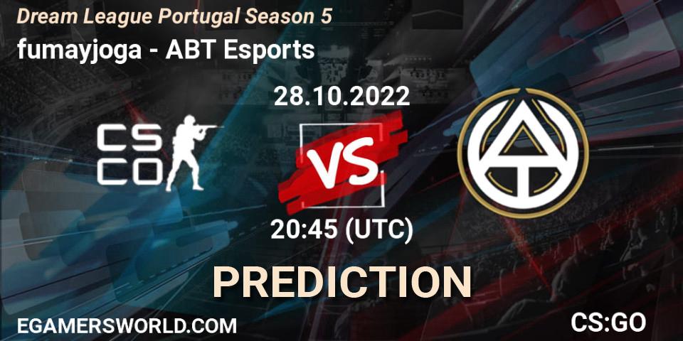 fumayjoga contre ABT Esports : prédiction de match. 28.10.2022 at 21:00. Counter-Strike (CS2), Dream League Portugal Season 5