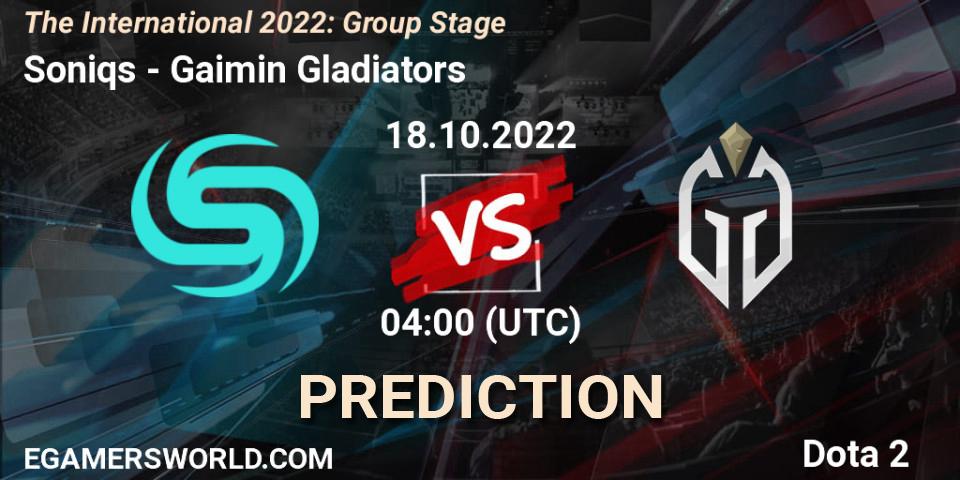 Soniqs contre Gaimin Gladiators : prédiction de match. 18.10.2022 at 04:23. Dota 2, The International 2022: Group Stage
