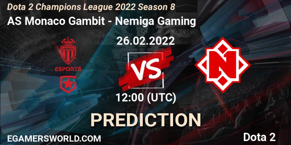 AS Monaco Gambit contre Nemiga Gaming : prédiction de match. 24.03.2022 at 12:00. Dota 2, Dota 2 Champions League 2022 Season 8