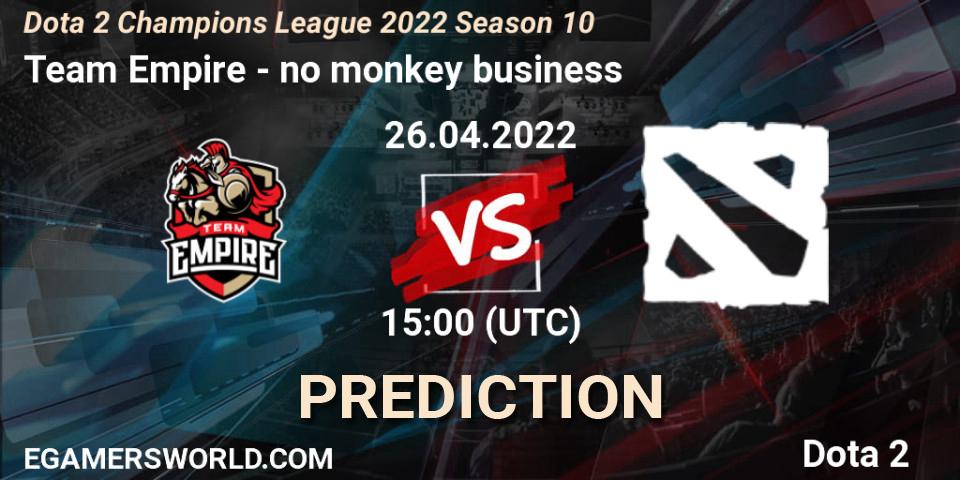 Team Empire contre no monkey business : prédiction de match. 26.04.2022 at 15:51. Dota 2, Dota 2 Champions League 2022 Season 10 