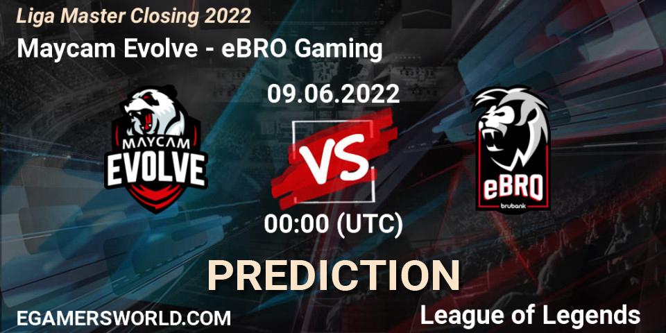 Maycam Evolve contre eBRO Gaming : prédiction de match. 09.06.2022 at 00:00. LoL, Liga Master Closing 2022