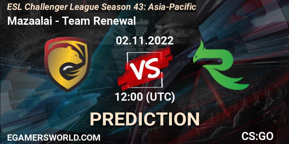 Mazaalai contre Team Renewal : prédiction de match. 02.11.22. CS2 (CS:GO), ESL Challenger League Season 43: Asia-Pacific