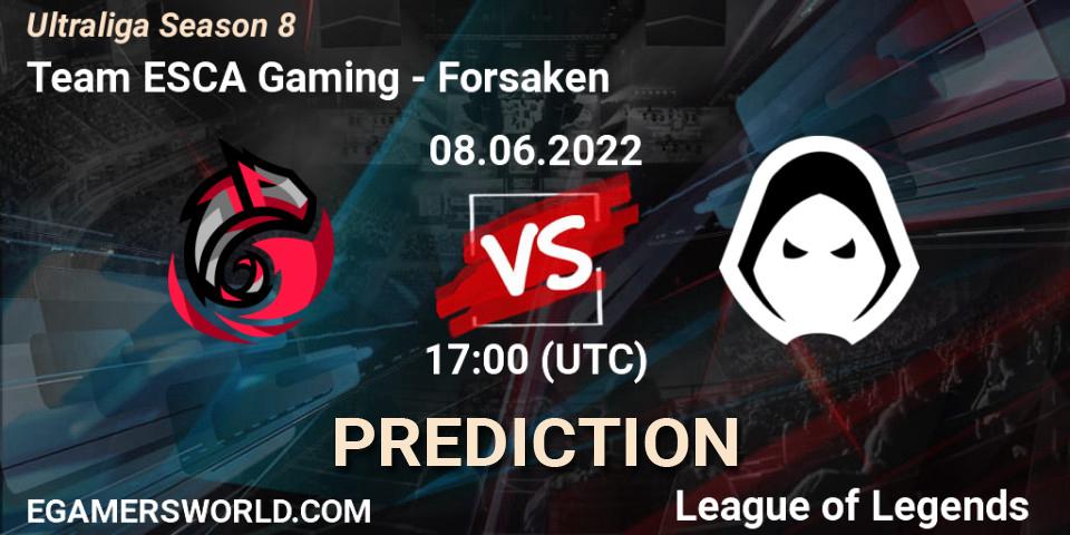 Team ESCA Gaming contre Forsaken : prédiction de match. 08.06.2022 at 17:10. LoL, Ultraliga Season 8