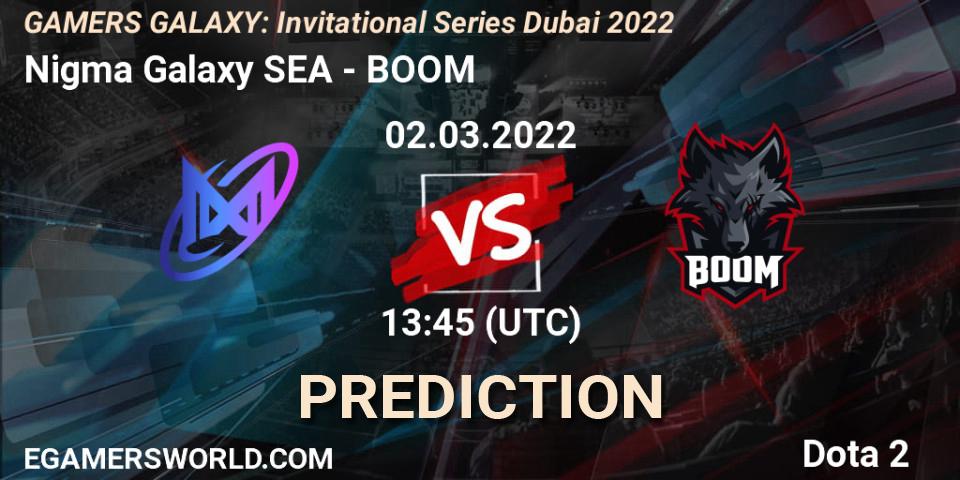 Nigma Galaxy SEA contre BOOM : prédiction de match. 02.03.2022 at 13:21. Dota 2, GAMERS GALAXY: Invitational Series Dubai 2022