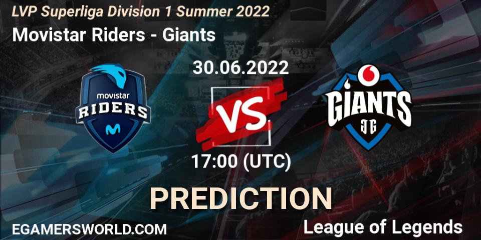 Movistar Riders contre Giants : prédiction de match. 30.06.2022 at 17:00. LoL, LVP Superliga Division 1 Summer 2022