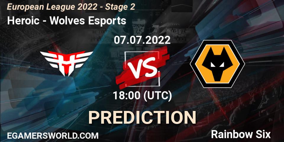 Heroic contre Wolves Esports : prédiction de match. 07.07.2022 at 18:00. Rainbow Six, European League 2022 - Stage 2