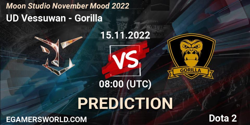 UD Vessuwan contre Gorilla : prédiction de match. 15.11.2022 at 08:47. Dota 2, Moon Studio November Mood 2022