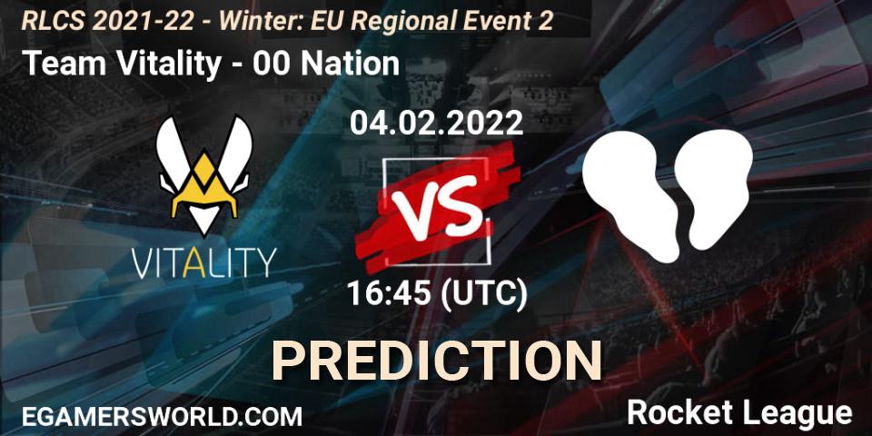 Team Vitality contre 00 Nation : prédiction de match. 04.02.2022 at 16:45. Rocket League, RLCS 2021-22 - Winter: EU Regional Event 2