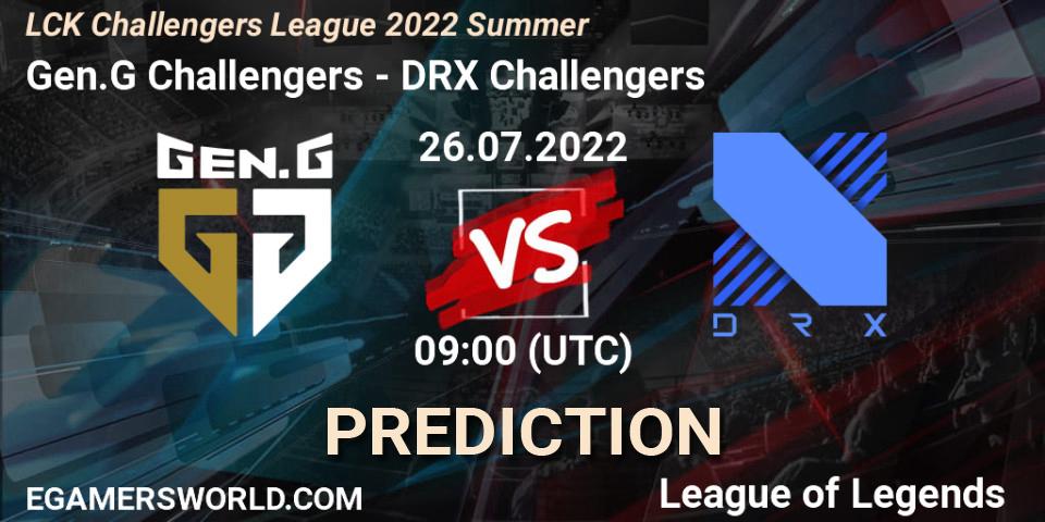 Gen.G Challengers contre DRX Challengers : prédiction de match. 26.07.2022 at 09:00. LoL, LCK Challengers League 2022 Summer