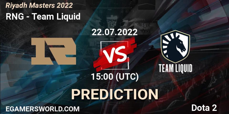RNG contre Team Liquid : prédiction de match. 22.07.2022 at 15:00. Dota 2, Riyadh Masters 2022