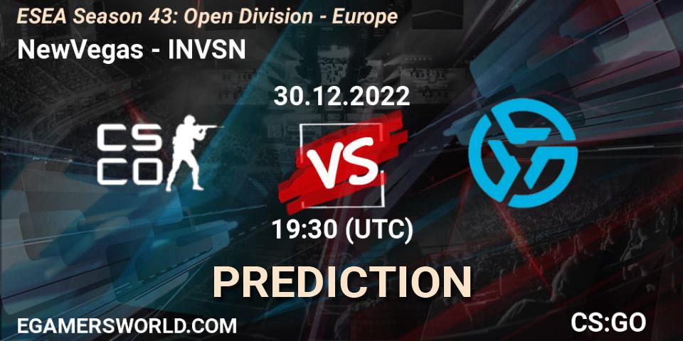 NewVegas contre INVSN : prédiction de match. 30.12.2022 at 19:30. Counter-Strike (CS2), ESEA Season 43: Open Division - Europe